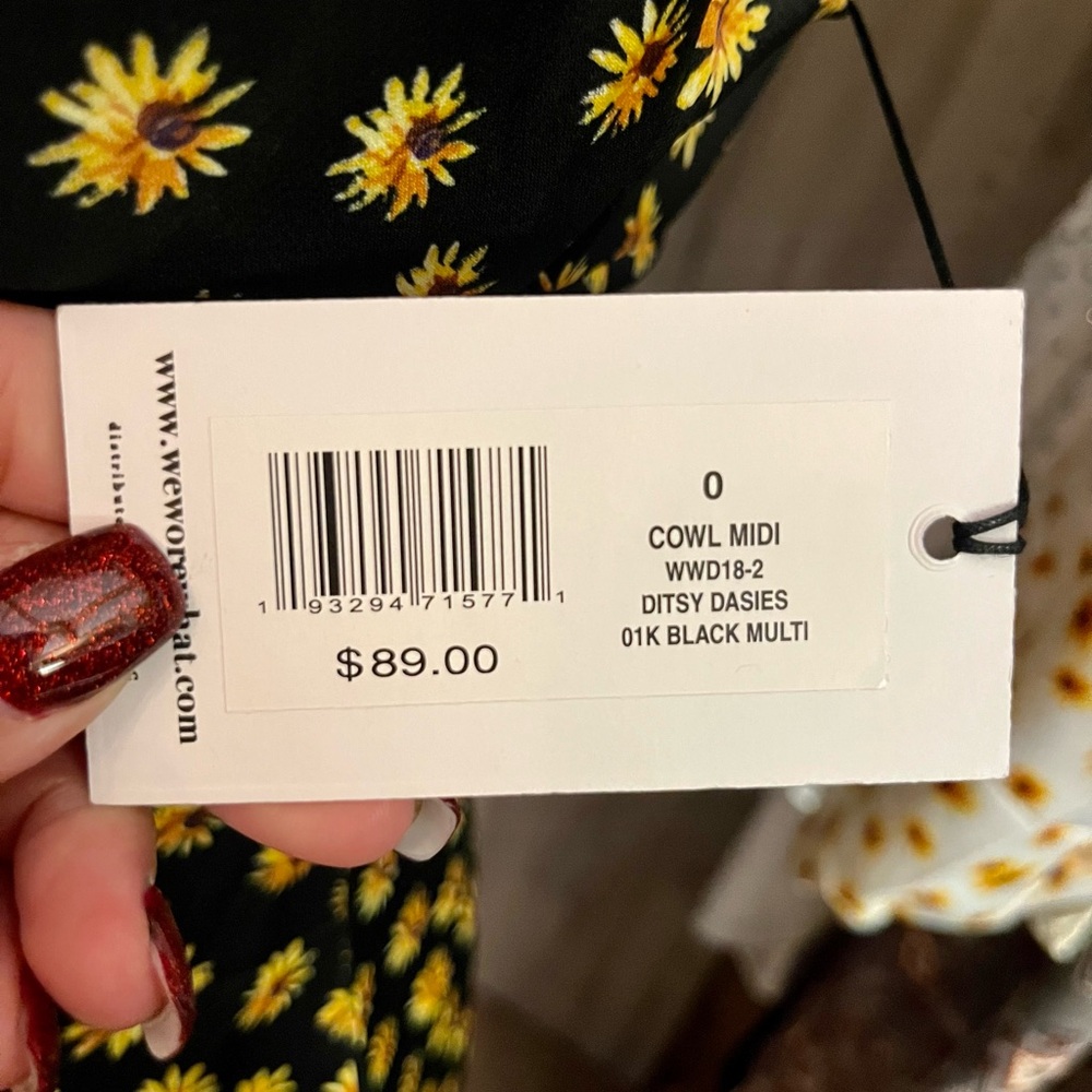 Cowl Midi Dress in Black with Ditsy Daisies by WeWoreWhat